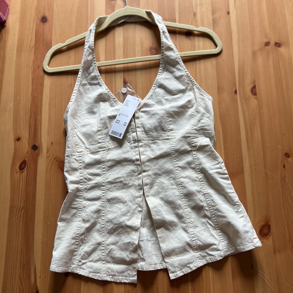 NWT Urban Outfitters Linen Blend Halter Top Arctic White XS | Summer Vest Style